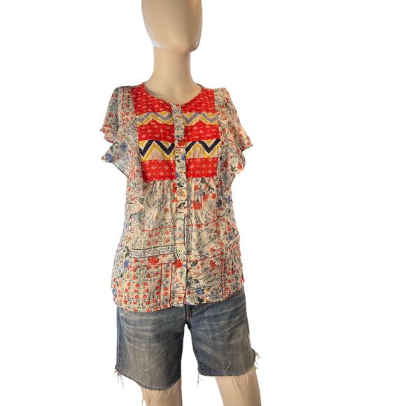 Anthropologie Let Me Be White Red Floral Airy Swiss Dot Cotton Top 2 NWT - Picture 2 of 8